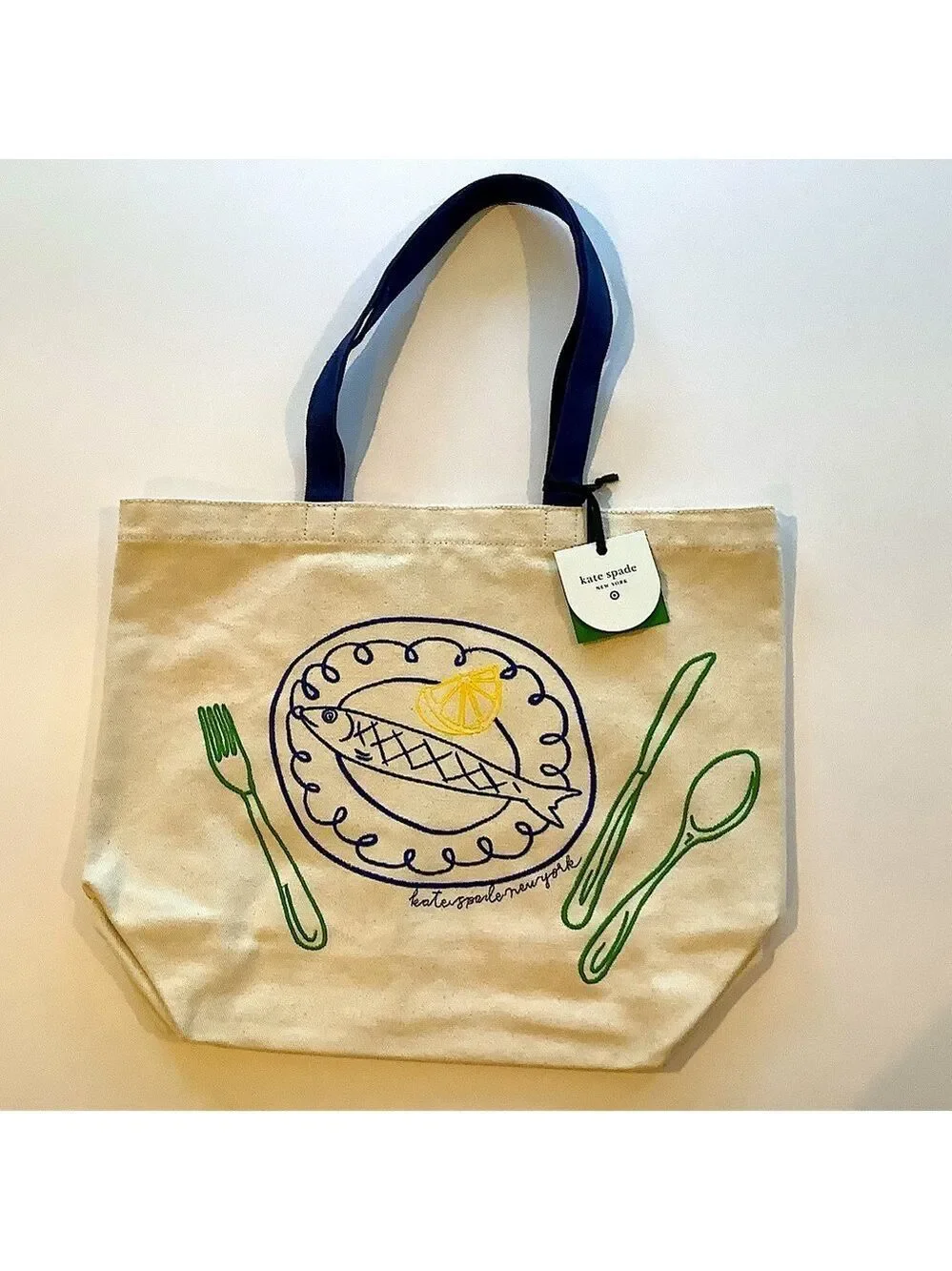 Kate Spade x Target Fish Embroidered Canvas Tote Bag New